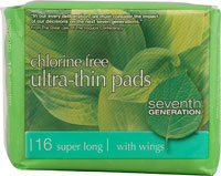 Seventh Generation Chlorine Free Ultra-Thin Pads Super Long With Wings 16 Pads